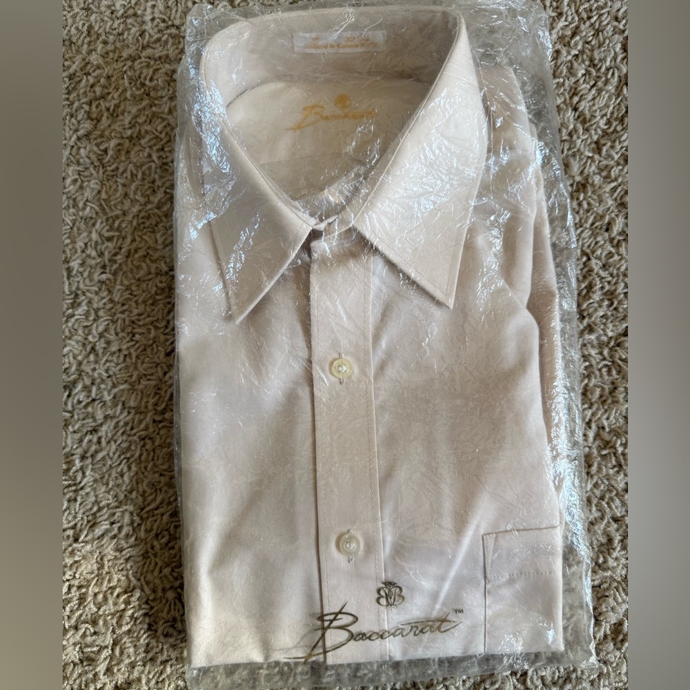 Vintage Baccarat Dress Shirt 32/33 White Jacquard Pattern Made in USA NOS